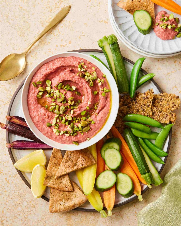 Links to Lemony Beet Hummus with Poached Wonderful Pistachios recipe